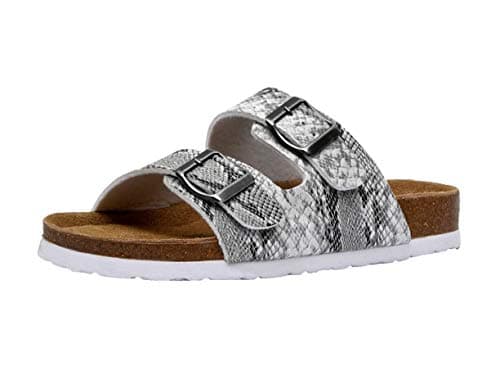 CUSHIONAIRE Women's Lane Cork Footbed Sandal With +Comfort, White Snake, 6
