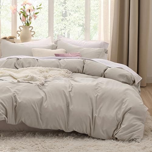 Bedsure Duvet Cover Twin/Twin XL Size - 2 Pieces Prewashed Cotton-Like Extra Soft Bedding Set, Includes 1 Twin Duvet Cover 68x90 Inches with Zipper Closure & 1 Pillow Sham, Linen, No Comforter
