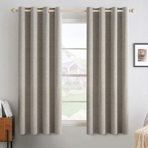 MIULEE Linen Curtains for Bedroom Solid 100% Blackout Thermal Insulated Greige Curtains Grommet Room Darkening Drapes for Living Room Nursery 52x45 Inch (2 Panels)