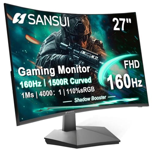 SANSUI 27 Inch Curved 160Hz Gaming Monitor, 1500R Curved Computer Gaming Monitor FHD 1080P, 4000:1, 110% sRGB, FPS/RTS, 1Ms MPRT|FreeSync|HDR|Low Blue Light|HDMI DP| VESA Support, HDMI Cable Incl.