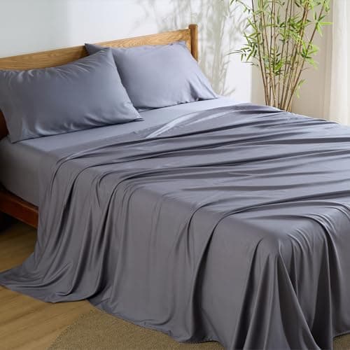 Bedsure King Size Sheets Set, Cooling Sheets for Hot Sleepers, Rayon Derived from Bamboo, PureWoven, Breathable & Soft, Deep Pocket Up to 16 Inches, Hotel Luxury Silky Bedding, Dark Grey