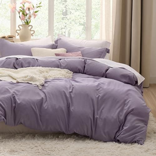 Bedsure Grayish Purple Duvet Cover Twin/Twin XL Size - 2 Pieces Prewashed Polyester Extra Soft Bedding Set, Includes 1 Twin Duvet Cover 68x90 Inches with Zipper Closure & 1 Pillow Sham, No Comforter