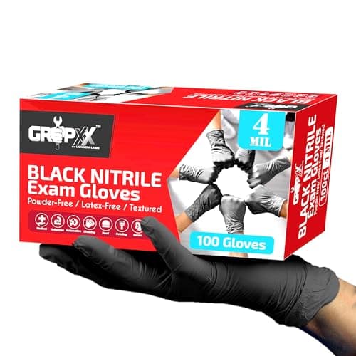 London Labs Black Nitrile Gloves Disposable Latex Free & Powder Free,4 Mil Rubber Glove, Cleaning, Cooking, Mechanic, Tattoo (100 Count, Medium)