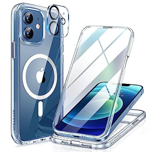 Miracase Magnetic for iPhone 12/12 Pro Case 6.1 inch, (Compatible with MagSafe) Upgrade Full-Body Clear Phone Bumper Case with Built-in 9H Tempered Glass Screen Protector, Magnetic Clear