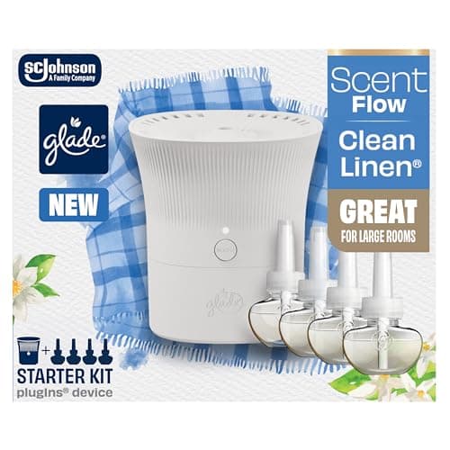 Glade Scent Flow PlugIns Air Freshener, Clean Linen, 1 Device + 4 Refills, 2.61 fl oz
