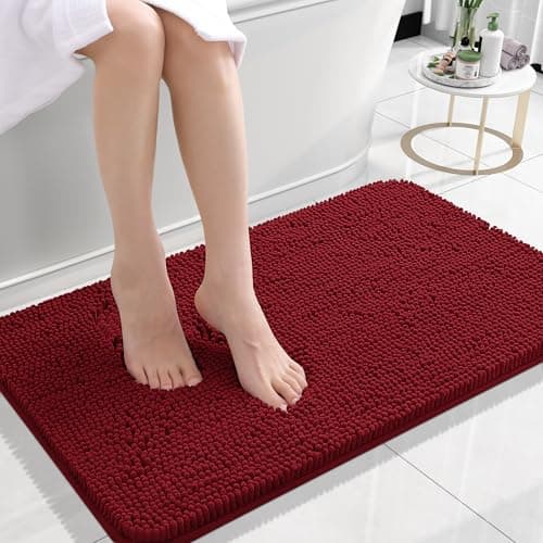 OLANLY Bathroom Rugs 24x16, Extra Soft Absorbent Chenille Bath Rugs, Rubber Backing Quick Dry, Machine Washable Bath Mats for Bathroom Floor, Tub and Shower, Home Decor Accessories, Red