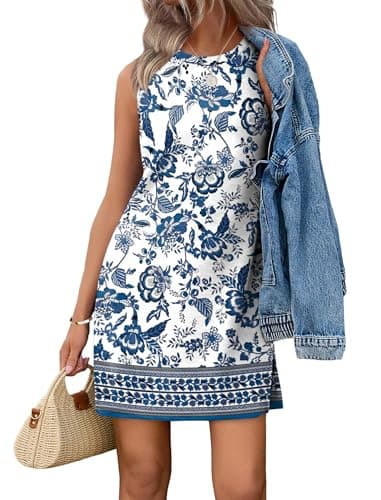 WIHOLL Summer Dresses for Women 2026 Casual Spring Boho Italian Sundresses Holiday Dress Graduation Beach Vacation Fashion Hawaiian Travel Clothing Blue M
