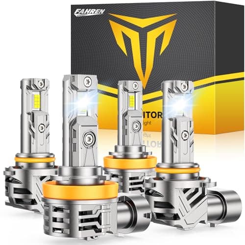 FAHREN Upgraded H11/H9/H8 9005/HB3 light Bulbs combo, 𝟏𝟐𝟎,𝟎𝟎𝟎𝐋𝐌 𝟏𝟐𝟎𝟎% Brighter 6500K with Cooling Fan H11 9005 Bulbs, 1.1 Mini Size H9 HB3 Lights Kit, CANBUS Ready Plug And Play, Pack Of 4