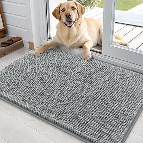 OLANLY Dog Door Mat for Muddy Paws 36x24, Absorbs Moisture and Dirt, Absorbent Non-Slip Washable Doormat, Quick Dry Chenille Mud Mat for Dogs, Entry Indoor Entryway Carpet for Inside Floor, Grey