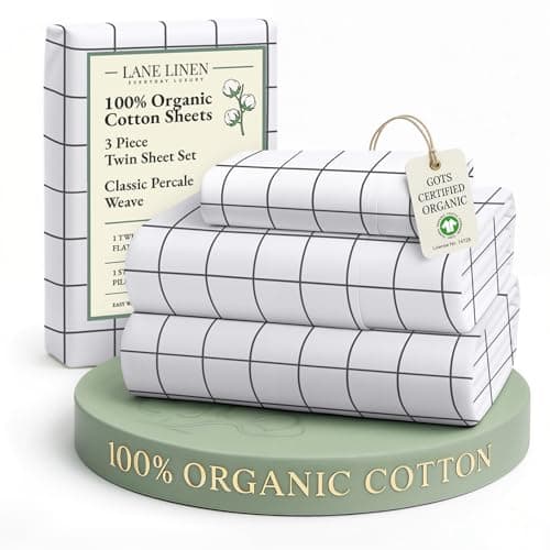 LANE LINEN Twin Sheet Set, 100% Organic Cotton Sheets Twin Size, 3Pc Twin Sheets Sets, Premium Bedding Sheets & Pillowcases, Percale Sheets, 15" Deep Pocket Twin Fitted Sheet - Windowpane