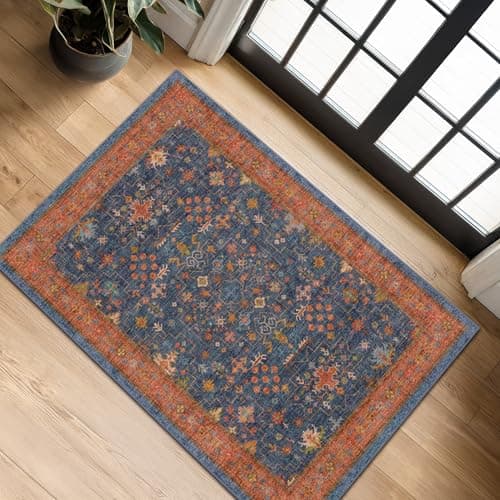 Hazo Haus Washable 2x3 Entry Rug Front Door Indoor, Farmhouse Small Area Rugs for Kitchen, Bathroom, Entrance, Non Slip Rubber Backed, Perfect for Boho Décor (2x3 Navy Blue)