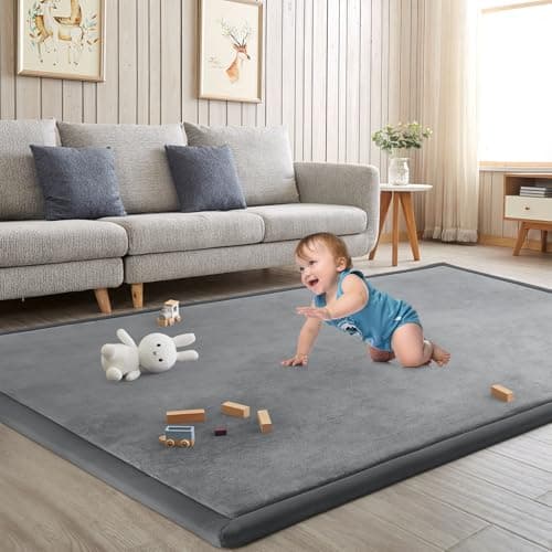 ILPEOD Baby Play Mat for Floor Nursery Rug Muscle Mat Area Rug Playroom Rug 50x50" Memory Foam 1.3" Thick Crawling Mat for Babies,Toddlers, Infants, Kids,Floor Mat(Grey)