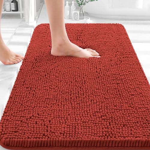 OLANLY Bathroom Rugs 30x18, Extra Soft Absorbent Chenille Bath Rugs, Rubber Backing Quick Dry, Machine Washable Bath Mats for Bathroom Floor, Tub and Shower, Home Decor Accessories, Rustic Terracotta