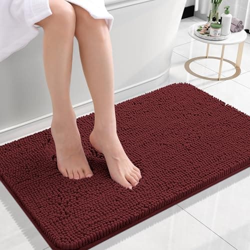 OLANLY Small Bathroom Rugs 24x16, Soft Absorbent Chenille Bath Rugs, Rubber Backing Quick Dry, Machine Washable Bath Mats for Bathroom Floor, Tub and Shower, Home Decor Accessories, Andorra Red-Brown
