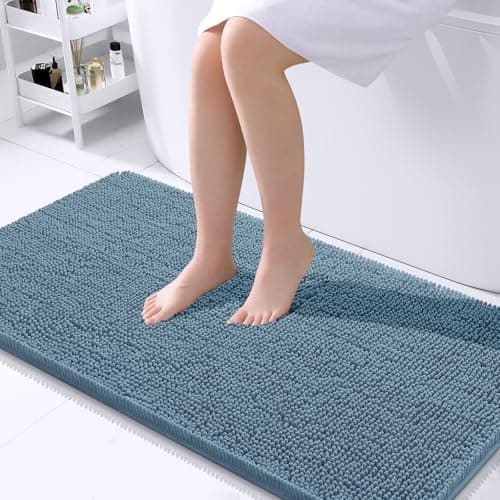 OLANLY Large Bathroom Rugs 40x24, Extra Soft Absorbent Chenille Bath Rugs, Rubber Backing Quick Dry, Machine Washable Bath Mats for Bathroom Floor, Tub and Shower, Home Decor Accessories, Airy Blue