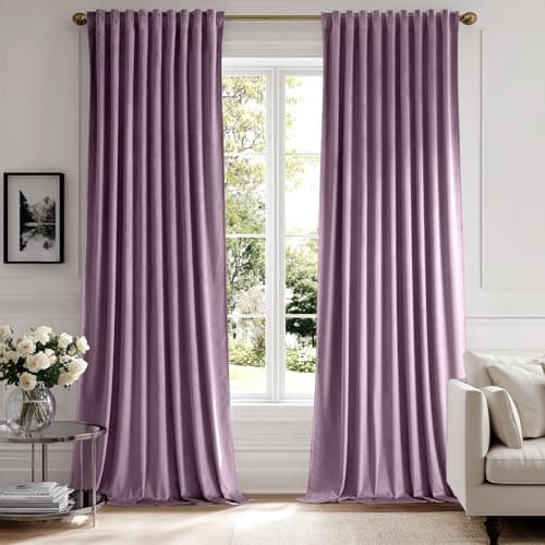 MIULEE Lavender Velvet Curtains 96 inches - Luxury Blackout Curtains for Bedroom Living Room Thermal Insulated Super Soft Window Drapes Rod Pocket & Back Tab, W52 x L96 inches,Purple,2 Panels