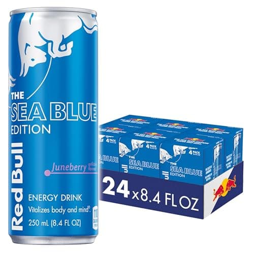 Red Bull Sea Blue Edition Energy Drink, Juneberry, with 80mg Caffeine plus Taurine & B Vitamins, 8.4 Fl Oz, Pack of 24 Cans (6 Packs of 4)