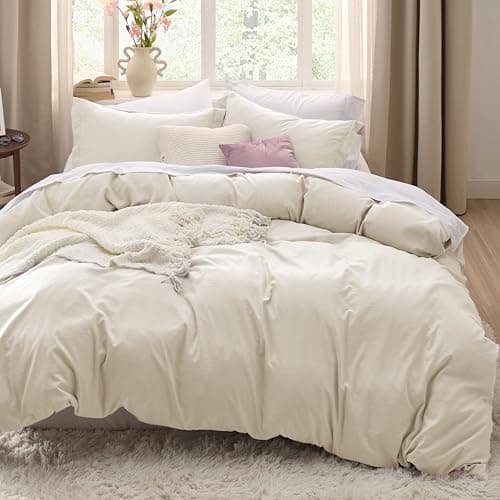 Bedsure Oat Milk Duvet Cover Twin/Twin XL Size - 2 Pieces Prewashed Cotton-Like Polyester Extra Soft Bedding Set, Includes 1 Twin Duvet Cover 68x90 In with Zipper Closure & 1 Pillow Sham, No Comforter