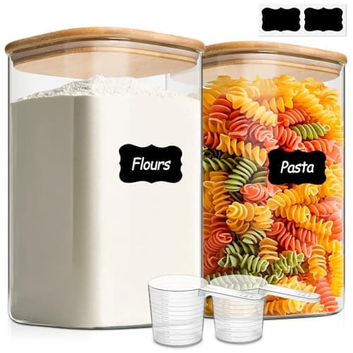 ComSaf 1.2 Gallon Wide Mouth Flour Sugar Storage Containers 2 Pcs, 4.6 Qt Glass Storage Containers with Lids, Large Pantry Glass Jar with Lid, Big Jars for Rice, Flour, Sugar, Cereal, Cookie, Coffee