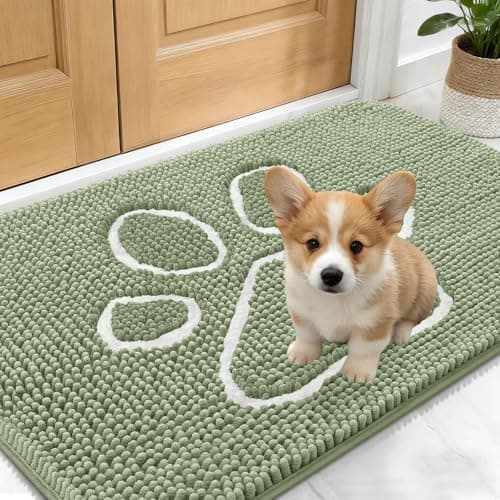 OLANLY Dog Door Mat for Muddy Paws 24x16, Paw Print Design, Absorbs Moisture and Dirt, Non-Slip Washable Doormat, Quick Dry Chenille Mud Mat for Dogs, Entry Indoor Entryway Carpet, Sage Green