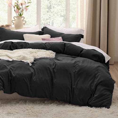 Bedsure Black Duvet Cover Twin/Twin XL Size - 2 Pieces Prewashed Cotton-Like Polyester Extra Soft Bedding Set, Includes 1 Duvet Cover 68x90 Inches with Zipper Closure & 1 Pillow Sham, No Comforter