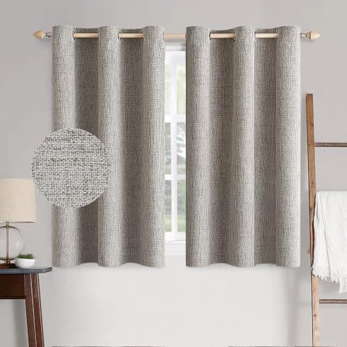 MIULEE 100% Blackout Linen Textured Curtains for Bedroom Solid Thermal Insulated Warm Taupe Grommet Room Darkening Curtains & Drapes Luxury Decor for Living Room Nursery 42 x 63 Inch (2 Panels)