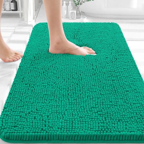 OLANLY Bathroom Rugs 36x24, Extra Soft Absorbent Chenille Bath Rugs, Rubber Backing Quick Dry, Machine Washable Bath Mats for Bathroom Floor, Tub and Shower, Home Decor Accessories, Emerald