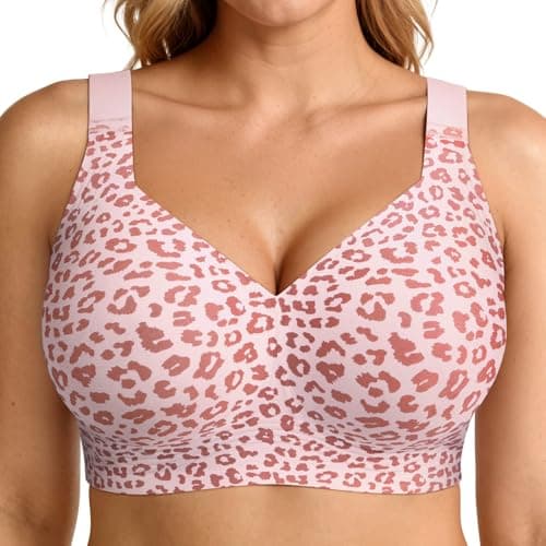 LetsJoli Jelly Bras for Women Push Up Bra Wireless No Underwire Supportive Full Coverage Plus Size for Older Women(Leopard Pink,S)