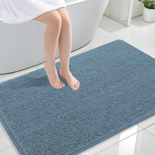 OLANLY Large Bathroom Rugs 44x32, Extra Soft Absorbent Chenille Bath Rugs, Rubber Backing Quick Dry, Machine Washable Bath Mats for Bathroom Floor, Tub and Shower, Home Decor Accessories, Airy Blue