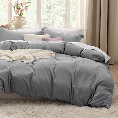 Bedsure Grey Duvet Cover Twin/Twin XL Size - 2 Pieces Prewashed Cotton-Like Polyester Extra Soft Bedding Set, Includes 1 Twin Duvet Cover 68x90 Inches with Zipper Closure & 1 Pillow Sham, No Comforter