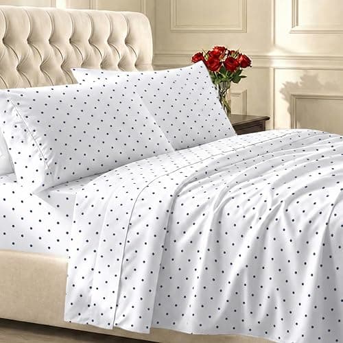 California Design Den Soft 100% Cotton Twin Sheet Set, 400 Thread Count Good Housekeeping Award Winner, Smooth Sateen Finish, Cozy and Durable Cotton Bedding Set - Polka Dot Print