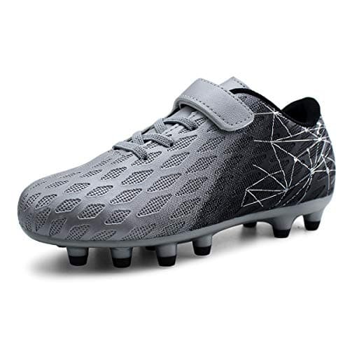 brooman Kids Firm Ground Soccer Cleats Boys Girls Athletic Outdoor Football Shoes (8,Silver)