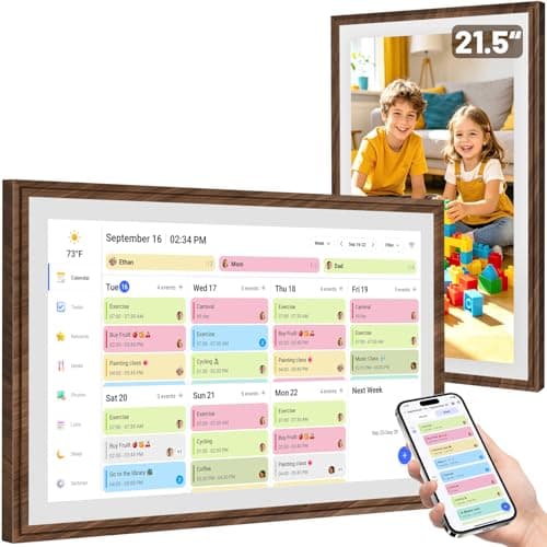 21.5 Inch Digital Calendar Chore Chart with Touchscreen - Full HD Interactive Display, Wall & Desk Mountable Family Planner, to-Do List & Meal Planner, Digital Picture Frame Gifts for Women Mom