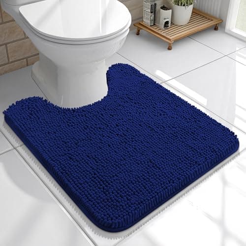 OLANLY Toilet Rugs U-Shaped 20x20, Extra Soft Absorbent Chenille Contour Bathroom Rugs for Toilet, Dry Quickly, Machine Washable, Non-Slip Bath Mat, Navy