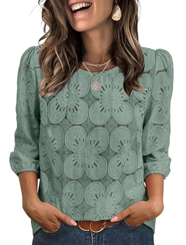 Sampeel Spring Tops for Women Trendy 2026 Summer Vacation Outfits Business Casual Work Tops 3/4 Sleeve T Shirts Comfy Tshirts Shirts Cute Fashion Clothing Green S