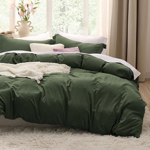 Bedsure Olive Green Duvet Cover Twin/Twin XL Size - 2 Pieces Prewashed Polyester Extra Soft Bedding Set, Includes 1 Twin Duvet Cover 68''x90'' with Zipper Closure & 1 Pillow Sham, No Comforter