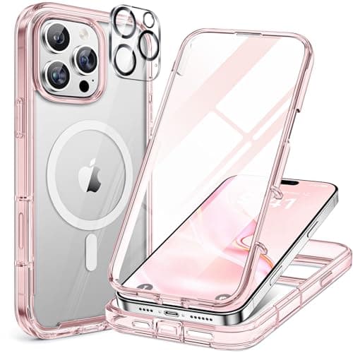 Miracase for iPhone 16 Pro Case Full-Body Phone with Built-in Glass Screen Protector, [Compatible with MagSafe] Military Drop Proof 16 Pro Cover Bumper 6.3 inch, Clear Pink
