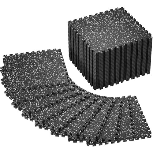 SUPERJARE 0.56'' Thick 36 Pcs 144 Sq Ft Rubber Top Exercise Equipment Mats, High Density EVA Foam Mats with Rubber Top, Interlocking Gym Flooring for Home Gym, Protective Workout Mat, Black/Grey