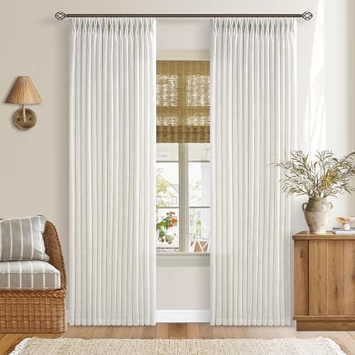 Pinch Pleated 90 Inch Linen Curtains 2 Panels Set for Living Room Pinch Pleat Drapes Track System Memory Trained Light Filtering Semi Sheer Curtain 90 Inches Long for Dining Bedroom Office W50xL90
