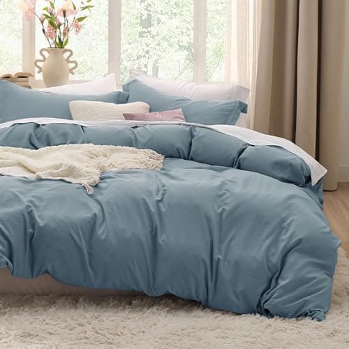 Bedsure Mineral Blue Duvet Cover Twin/Twin XL Size - 2 Pieces Prewashed Cotton-Like Polyester Extra Soft Bedding Set, Includes 1 Duvet Cover 68''x90''with Zipper Closure & 1 Pillow Sham, No Comforter
