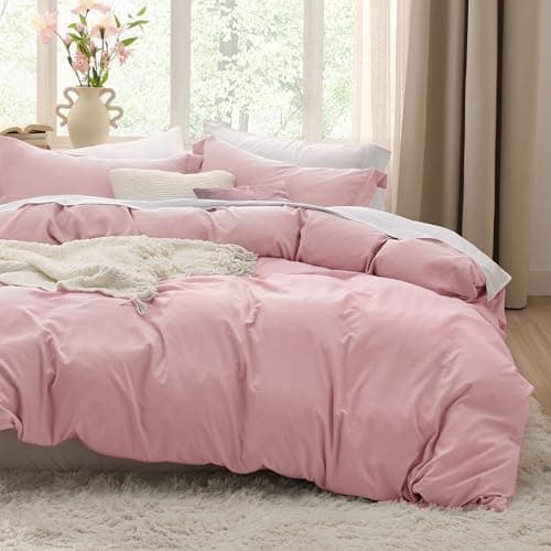 Bedsure Pink Duvet Cover Twin/Twin XL Size - 2 Pieces Prewashed Cotton-Like Extra Soft Bedding Set, Includes 1 Twin Duvet Cover 68x90 Inches with Zipper Closure & 1 Pillow Sham, No Comforter
