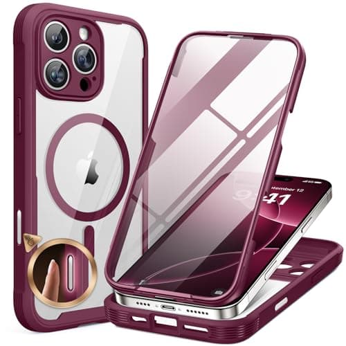 Miracase Magnetic for iPhone 16 Pro Case Full-Body Phone with Built-in Glass Screen Protector, [Compatible with MagSafe] Military Drop Proof 16 Pro Cover Bumper 6.3 inch, Plum