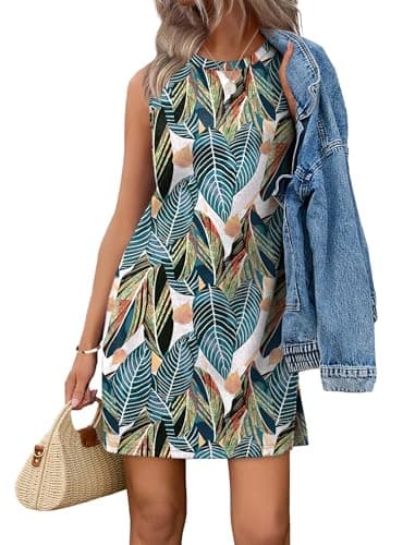 WIHOLL Summer Dresses for Women 2026 Hawaiian Vacation Sundresses Beach Vacation Clothes Cruise Outfits Resort Wear Tropical Dress S