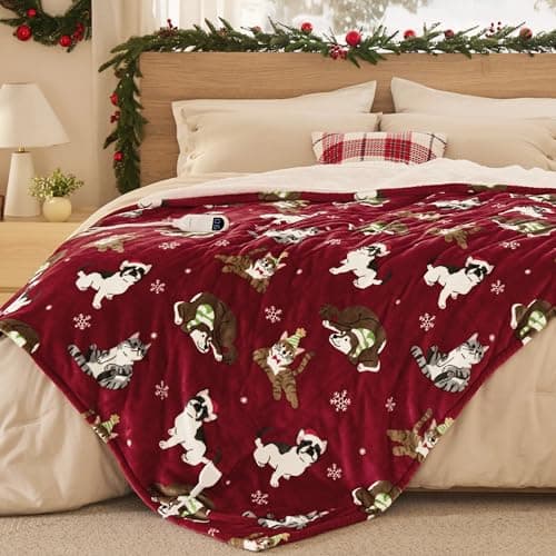 Bedsure Electric Blanket Twin - Soft Flannel Sherpa Heated Blanket with Pet Pattern, for Grandma, Heating with 6 Heating Levels, 10 Time Settings, and 8-Hour Auto-Off (62x84 inches)