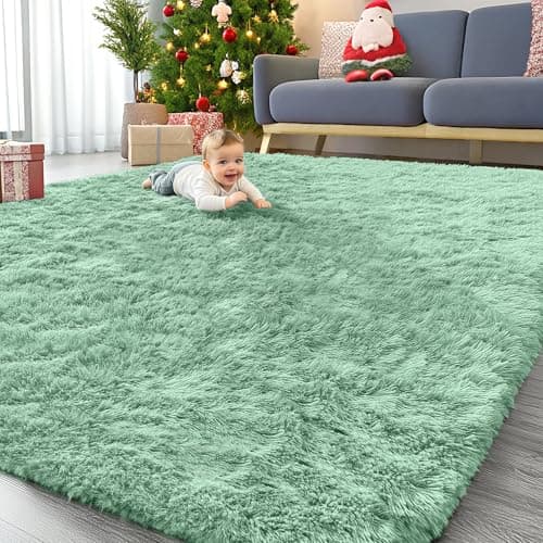 OLANLY 9x12 Machine Washable Large Area Rugs for Living Room, Bedroom, Soft Fluffy Shaggy Bedside Rug, Indoor Floor Carpet for Kids Girls and Boys, Dorms, Nursery, Home Decor Aesthetic, Mint Green