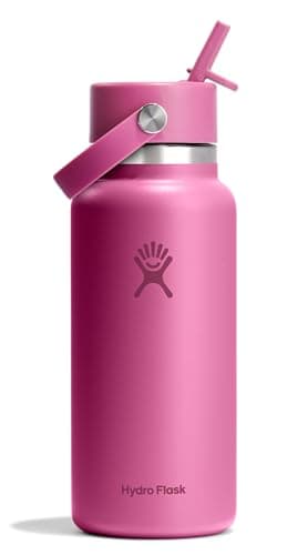 Hydro Flask Water Bottle - Insulated Stainless Steel - Wide Mouth Flex Straw Lid, Non Spill, Leakproof and Refillable in 32 Oz Reef Pink