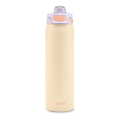 Ello Pop & Fill 22oz Stainless Steel Water Bottle with Quick Fill Technology, Double Walled and Vacuum Insulated Metal, Leak Proof Locking Lid, Sip and Chug, Reusable, BPA Free, Pastel Paradise