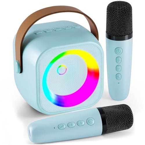 Karaoke Machine, Portable Bluetooth Speaker with 2 Wireless Microphones for Kids, Karaoke Toys Gifts Toys for Girls Boys Family Home Party (Blue)