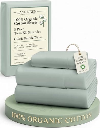 LANE LINEN 100% Organic Cotton Extra Long Twin Sheet & Pillowcase Sets, 15" Deep Pocket Fully Elasticized, Naturally Temperature Regulating Cotton Sheets Twin XL Bed Sheets- Cool Blue