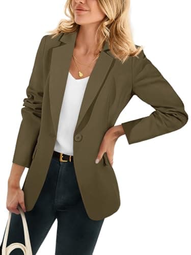 Cicy Bell Womens Casual Blazers Open Front Long Sleeve Work Office Suit Jackets Blazer Army Green